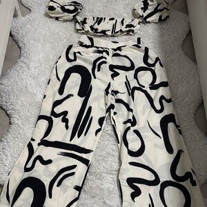 SHEIN Black and Cream Abstract Jumpsuit